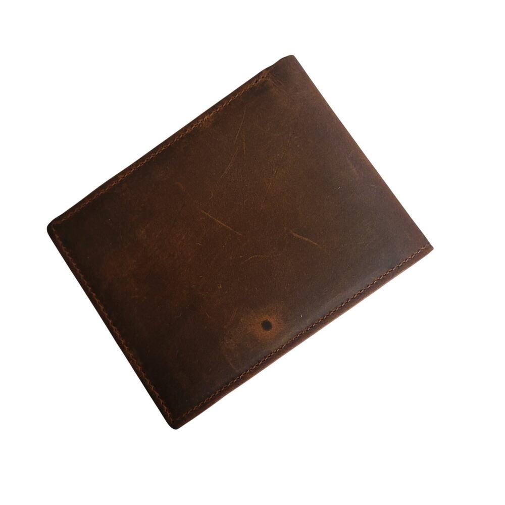 Vintage oiled brown leather bifold wallet mens. New, never been used